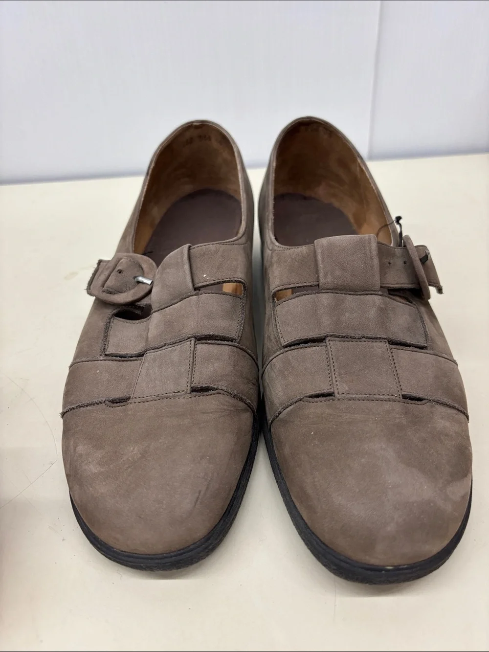 Classic Taupe Suede Slip-On Loafers with Buckle Detail